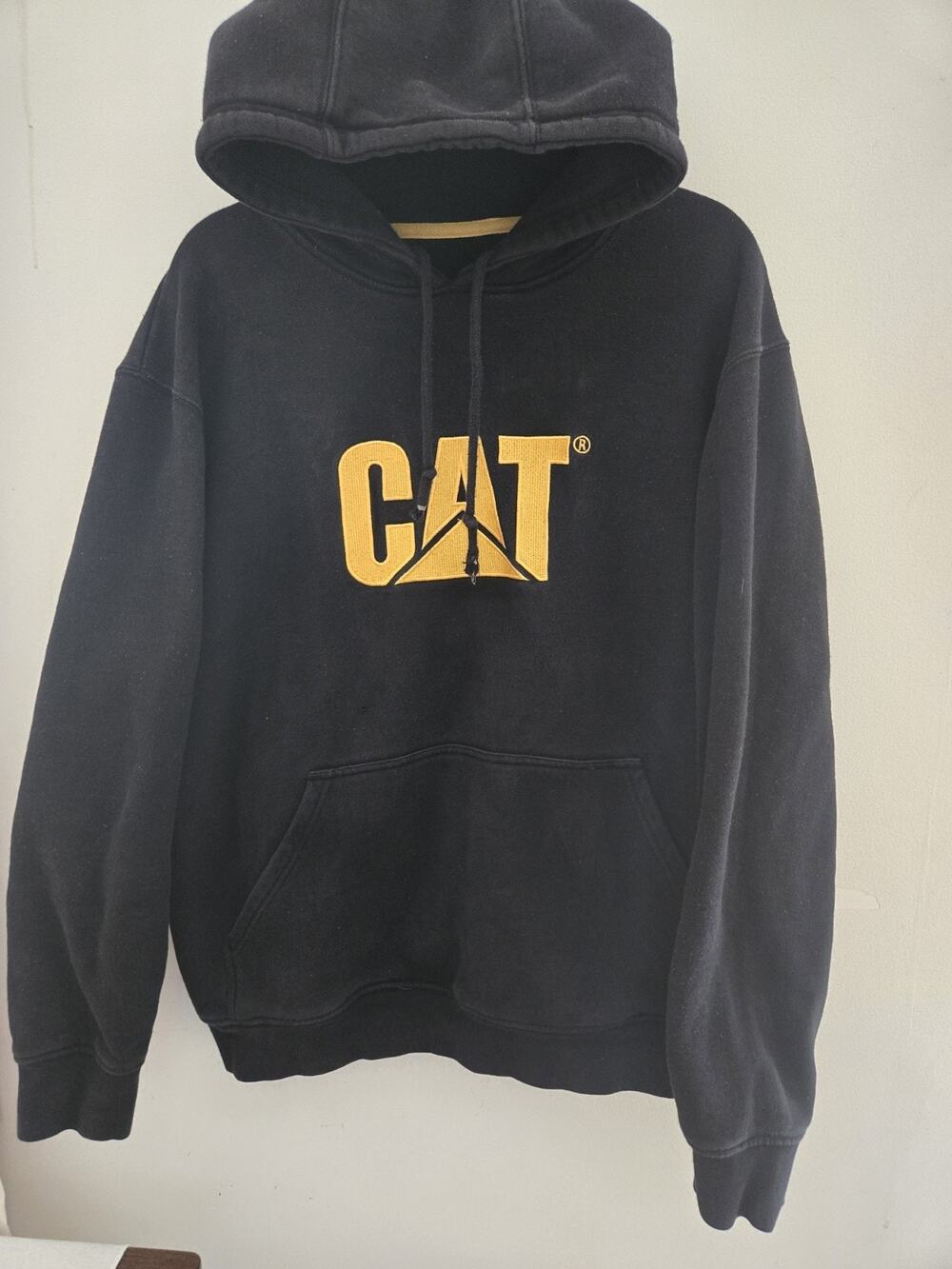 CAT Caterpillar Heavy Equipment Logo Hoodie Sweatshirt Pullover Black Men XL